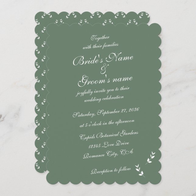 Elegant Formal Sage Olive Green Script Wedding Einladung (Vorne/Hinten)