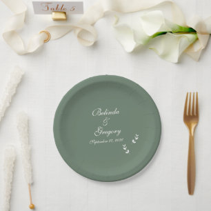 Elegant Formal Sage Olive Green Script Wedding Pappteller