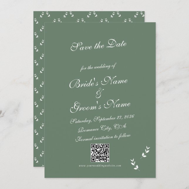 Elegant Formal Sage Olive Green Script Wedding Save The Date (Vorne/Hinten)