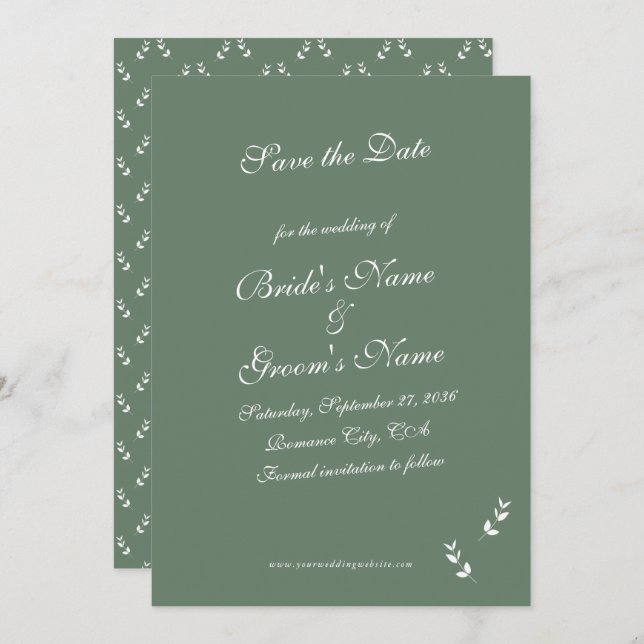 Elegant Formal Sage Olive Green Script Wedding Save The Date (Vorne/Hinten)