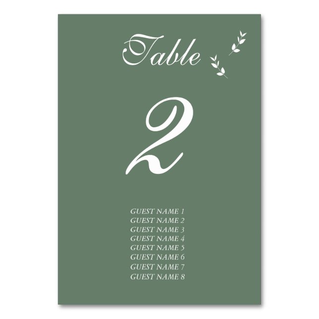 Elegant Formal Sage Olive Green Script Wedding Tischnummer (Vorderseite)