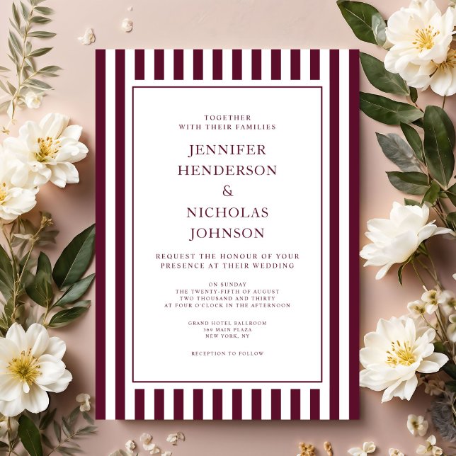 Elegant Formal Stripes Burgundy Wedding Einladung (Elegant Formal Stripes Burgundy Wedding InvitationElegant Formal Stripes Burgundy Wedding Invitation)