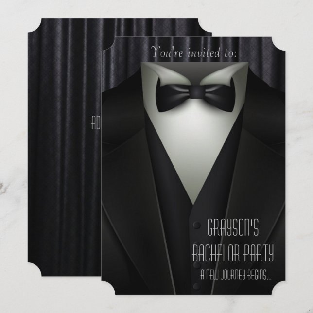 Elegant Formal Tuxedo Bachelor Party Einladung (Vorne/Hinten)