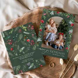 Elegant Forst Green Botanical Arch Frohe Weihnacht Feiertagskarte