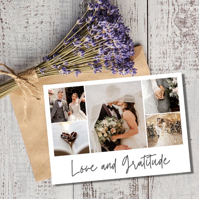 Elegant Foto Collage Wedding Vielen Dank Dankeskarte (Elegant Photo Love and Gratitude Collage Wedding Thank You)