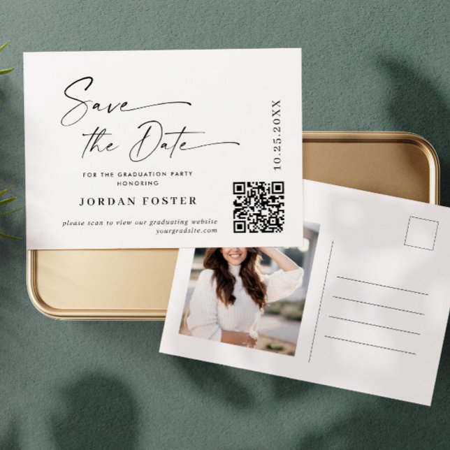 Elegant Foto Graduation Speichern Sie den QR-Code  Postkarte (Von Creator hochgeladen)