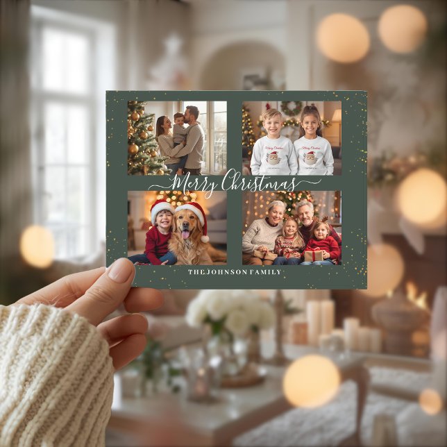 Elegant Four Photo Christmas Card Feiertagspostkarte (Von Creator hochgeladen)
