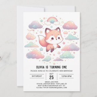 Elegant Fox 1. Geburtstag Einladung