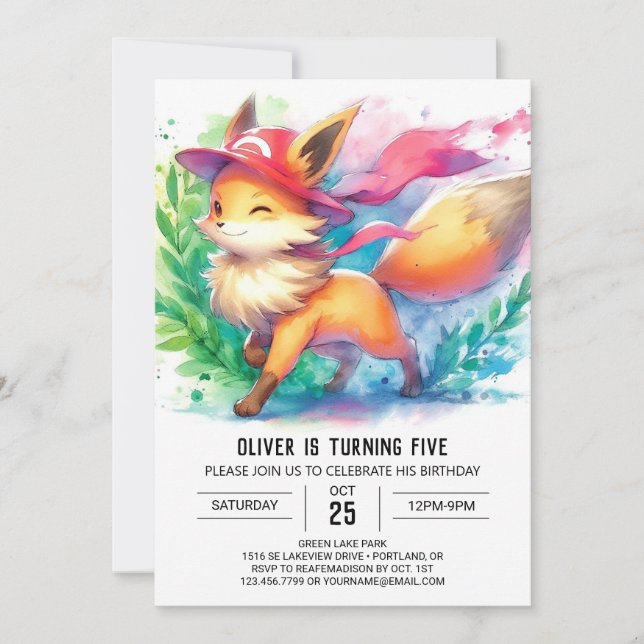 Elegant Fox Birthday Einladung (Vorderseite)