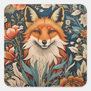 Elegant Fox William Morris Inspiriert Quadratischer Aufkleber