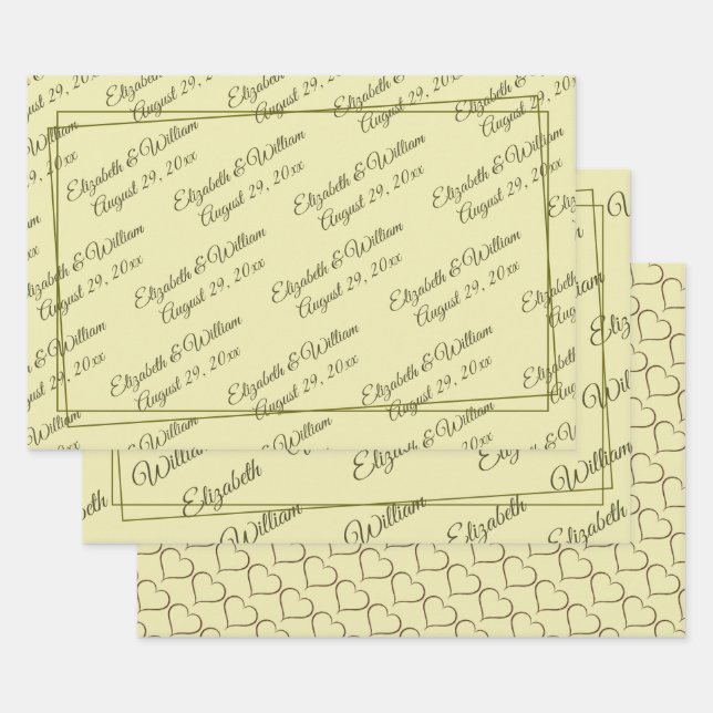 Elegant Frame on Celestial Yellow Monogram Wedding Geschenkpapier Set (Set)