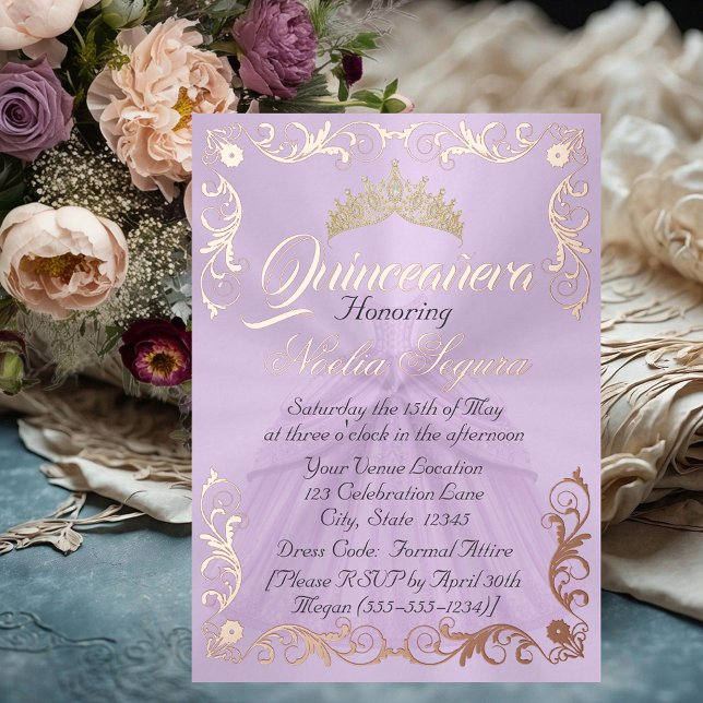 Elegant Frame & Photo on Lavender Quinceanera  Folieneinladung (Von Creator hochgeladen)