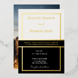 Elegant Framed Ivory & Black Design Gold Folieneinladung