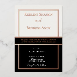 Elegant Framed Ivory & Black Design Gold Rose Folieneinladung