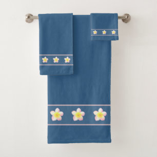 Elegant Frangipani Plumeria Blume auf Award Blue Badhandtuch Set