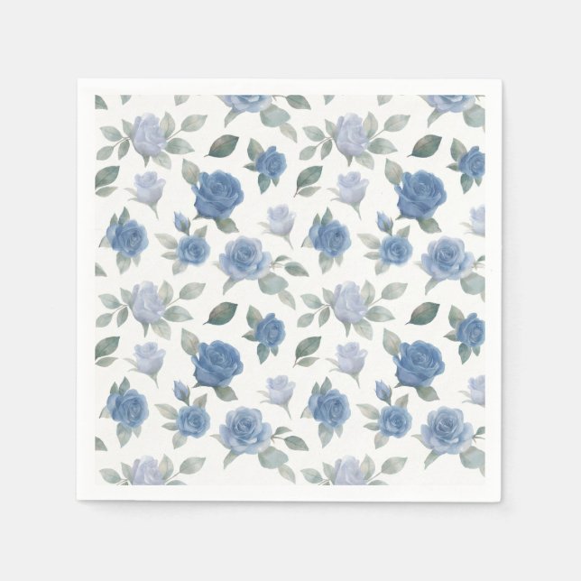 Elegant French Blue Rose Watercolor Pattern Serviette (Vorderseite)