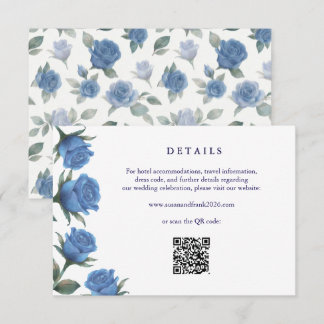 Elegant French Blue Rose Watercolor Wedding Begleitkarte