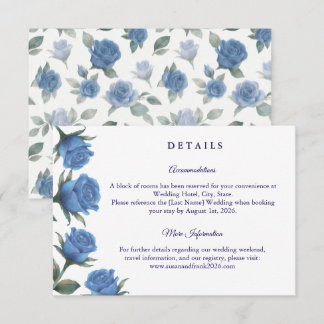 Elegant French Blue Rose Watercolor Wedding Begleitkarte