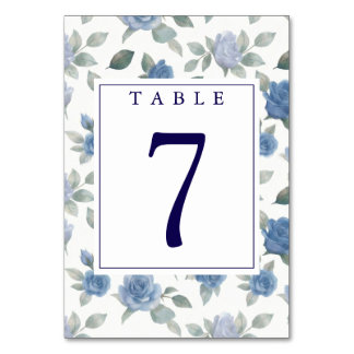 Elegant French Blue Rose Watercolor Wedding Tischnummer