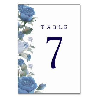 Elegant French Blue Rose Watercolor Wedding Tischnummer