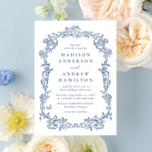 Elegant French Blue Victorian Floral Frame Wedding