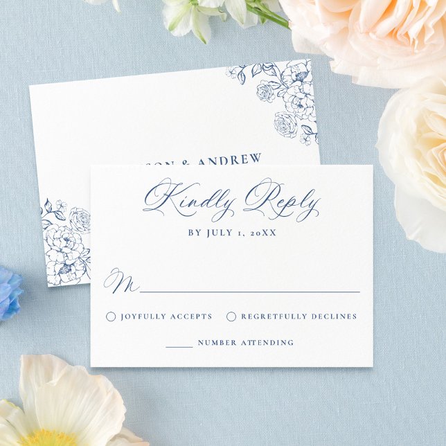 Elegant French Blue Victorian Floral Wedding RSVP Karte (Von Creator hochgeladen)