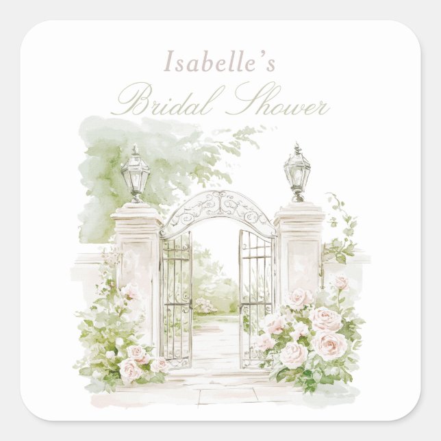 Elegant French Chateau Pastel Bridal Garden  Quadratischer Aufkleber (Vorderseite)