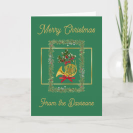 Elegant French Horn Christmas Green Feiertagskarte