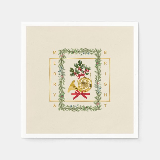 Elegant French Horn Christmas Irish Cream Paper Serviette (Vorderseite)