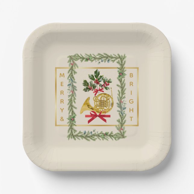 Elegant French Horn Christmas Irish Cream Pappteller (Vorderseite)