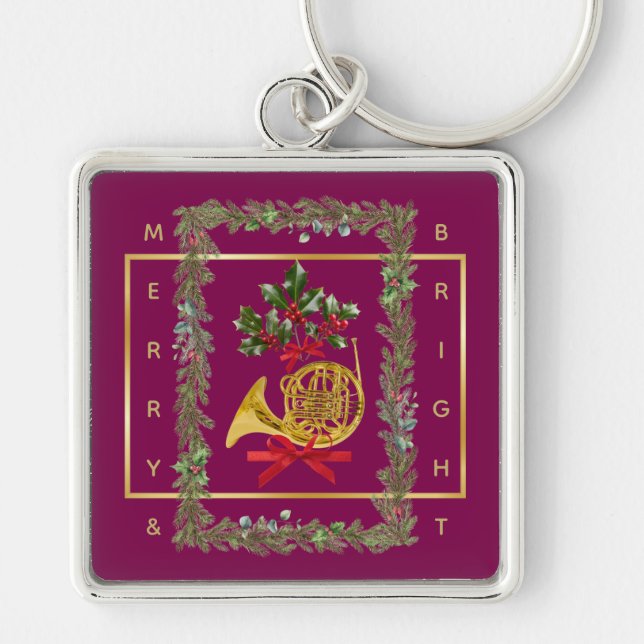 Elegant French Horn Christmas Purple Schlüsselanhänger (Vorne)