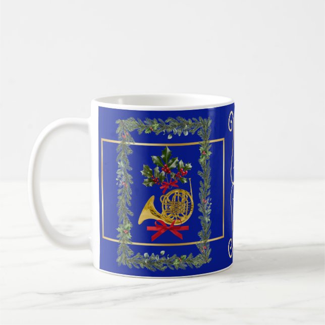 Elegant French Horn Christmas Royal Blue Kaffeetasse (Links)