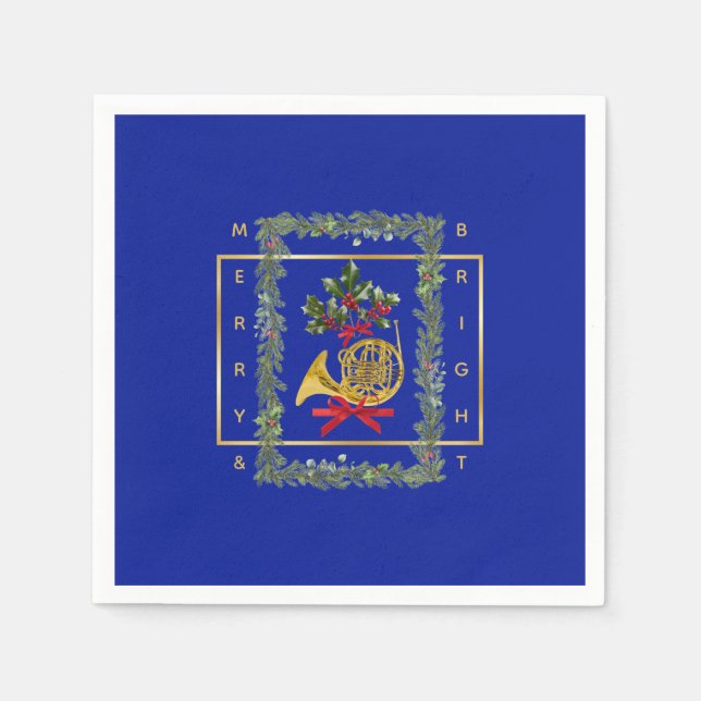 Elegant French Horn Christmas Royal Blue Paper Serviette (Vorderseite)
