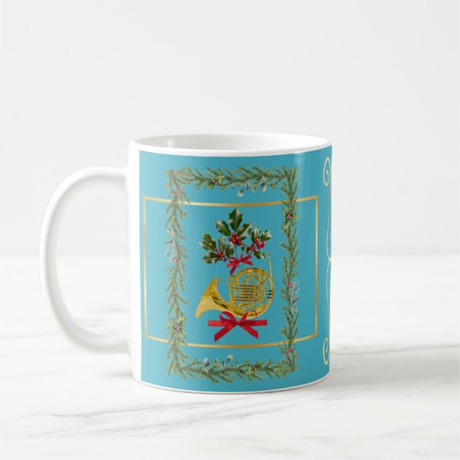 Elegant French Horn Christmas Turquoise Kaffeetasse (Links)