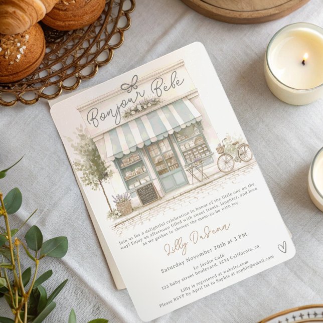 Elegant French Parisian Bonjour Bébé Baby Shower Einladung (Elegant French Parisian Bonjour Bébé Baby Shower Invitation)