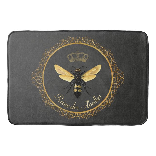 Elegant French Queen Bee Gray Gold Yellow Badematte (Vorderseite)