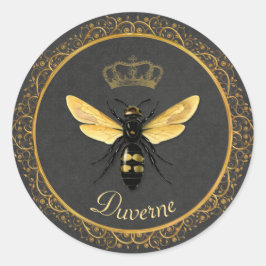 Elegant French Queen Bee Gray Gold Yellow Runder Aufkleber
