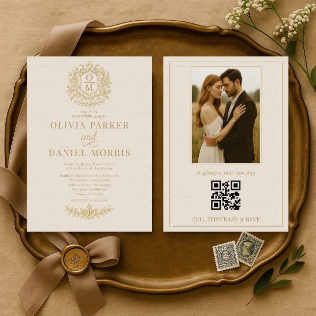 Elegant French Victorian Photo QR Code Wedding Einladung (Von Creator hochgeladen)