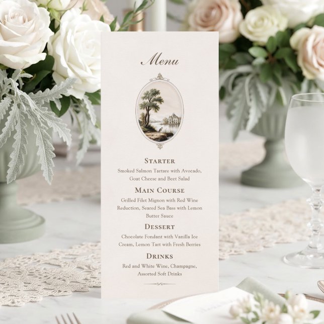 Elegant French Vintage Chateau Wedding Menu Card Menükarte (Von Creator hochgeladen)