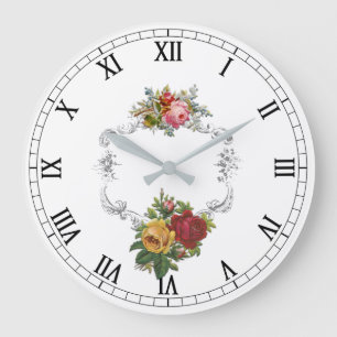 Elegant French Vintage Roses with Filigree Frame Große Wanduhr
