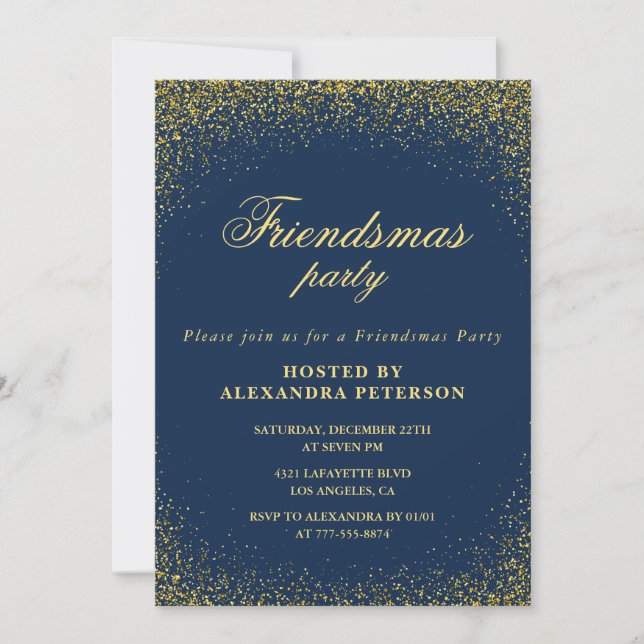 Elegant Friendsmas Einladungen Gold Navy Glam (Vorderseite)