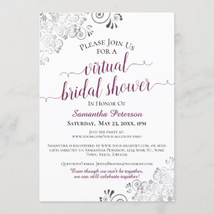 Elegant Frilly Cassis White Virtual Brautparty Einladung