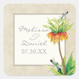 Elegant Fritillaria n Dragonfly Gefallen-Geschenks Quadratischer Aufkleber
