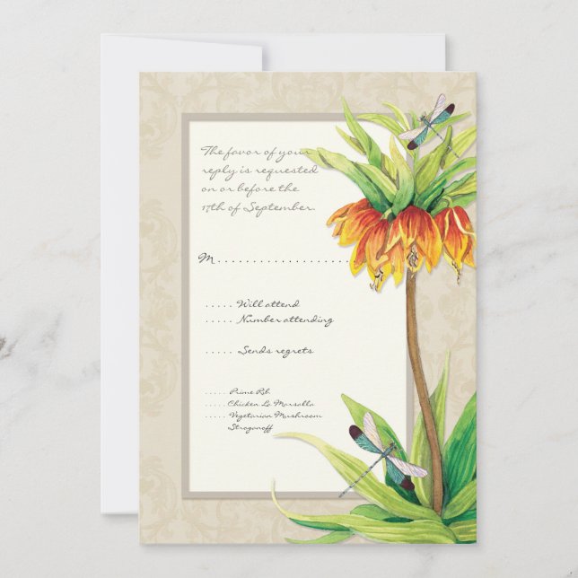 Elegant Fritillaria n Dragonfly UAWG Response Card Einladung (Vorderseite)
