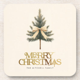 Elegant Frohe Christmas Pine Tree Bow Familie Getränkeuntersetzer