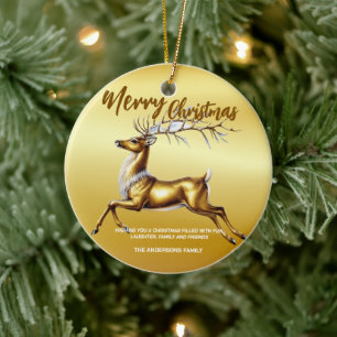 Elegant Frohe Weihnachten Gold Santa Deer Moose We Keramik Ornament