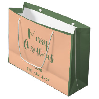Elegant Frohe Weihnachten Olivenöl Grün & Peach Große Geschenktüte