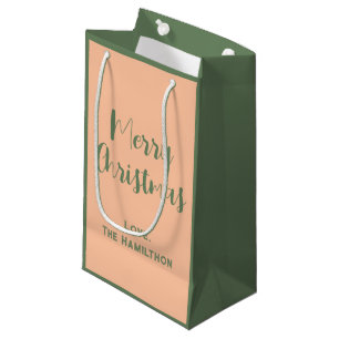 Elegant Frohe Weihnachten Olivenöl Grün & Peach Kleine Geschenktüte