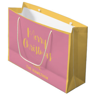 Elegant Frohe Weihnachten Pink & Soft Gold Große Geschenktüte