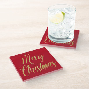 Elegant Frohe Weihnachten Red & Gold Script Einfac Glasuntersetzer